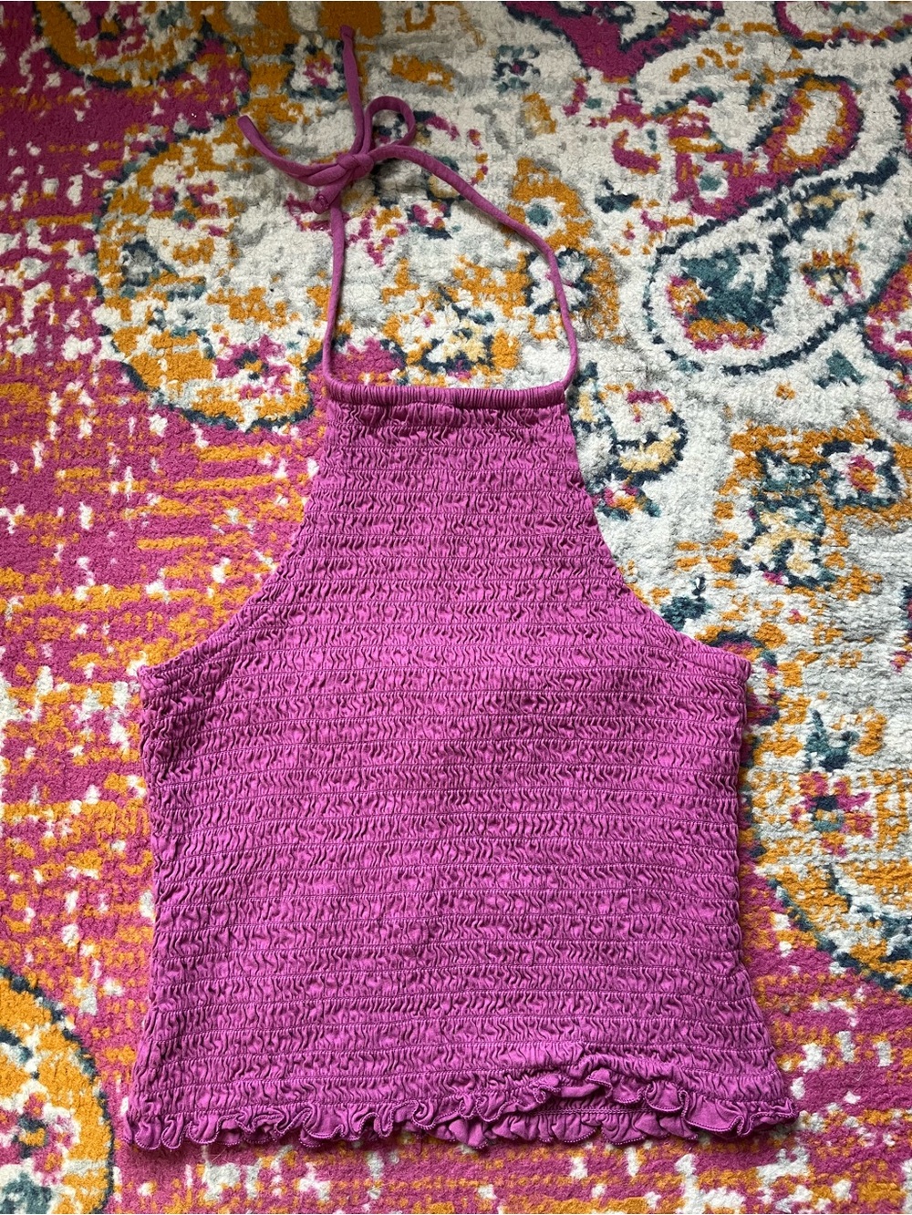 Old Navy Magenta Smocked Halter Crop Top